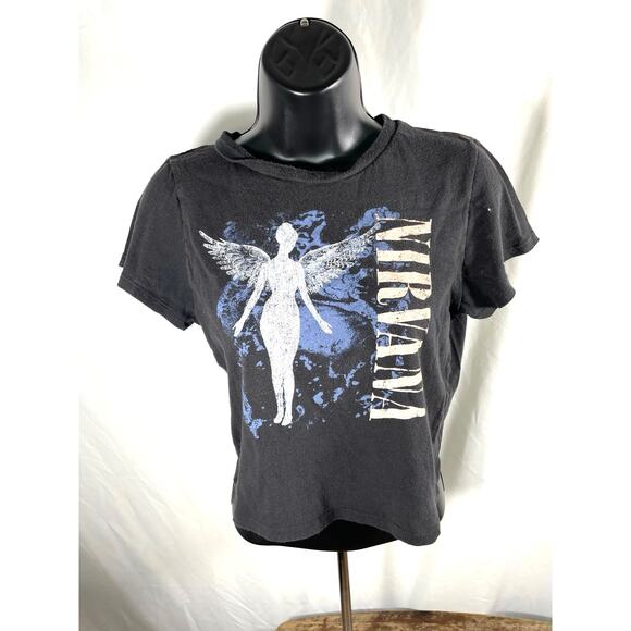 Nirvana In Utero Angel Crop Tee Black Graphic Womens M - Picture 1 of 6